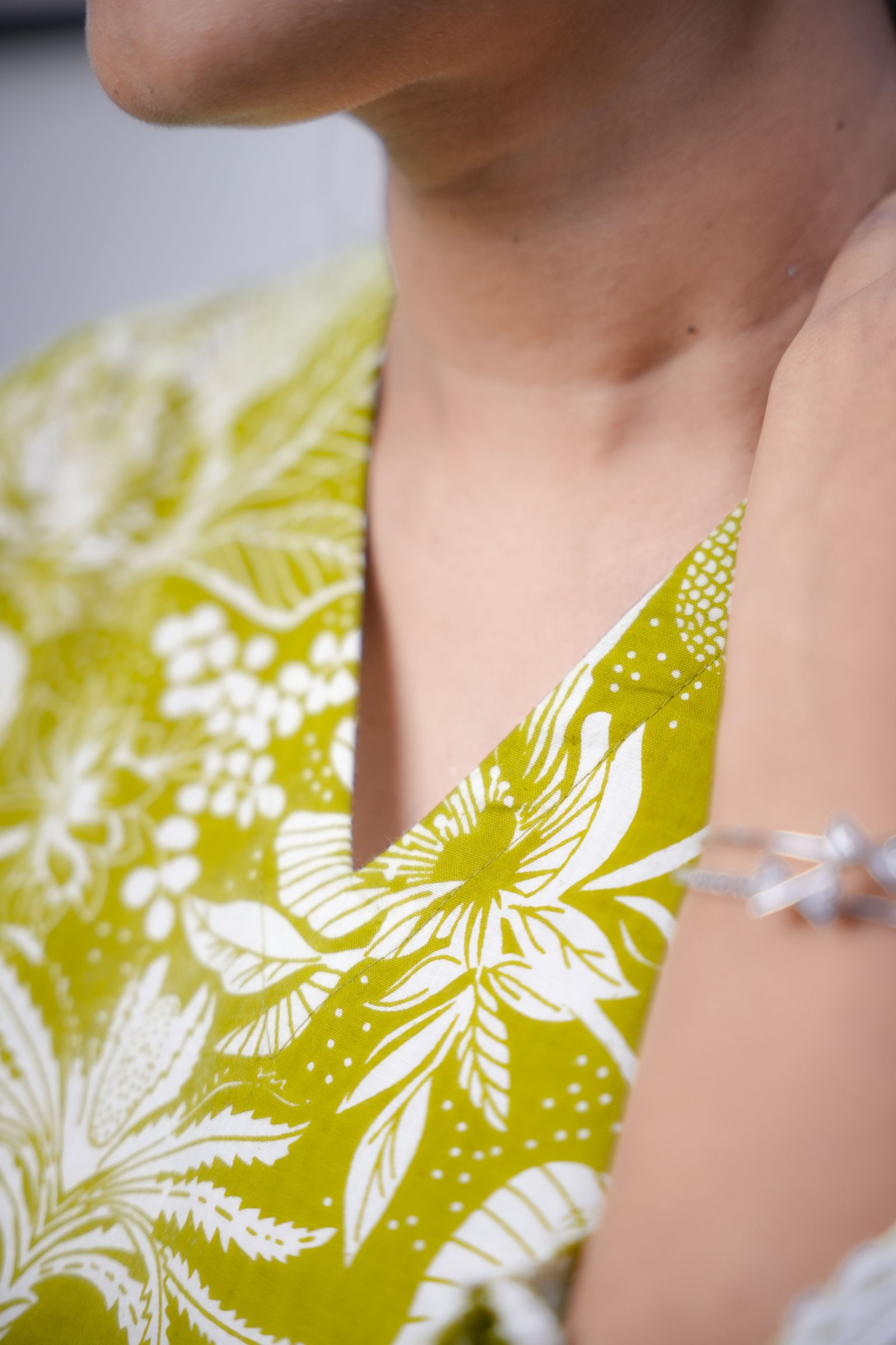Lime Green Floral Print Cotton Short Kurt